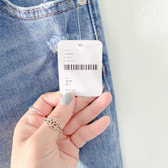 🦋 NEW FREE PEOPLE X ROLLAS Miller Distress Jeans Slim 27 Casual Retro Boho - Picture 5 of 10